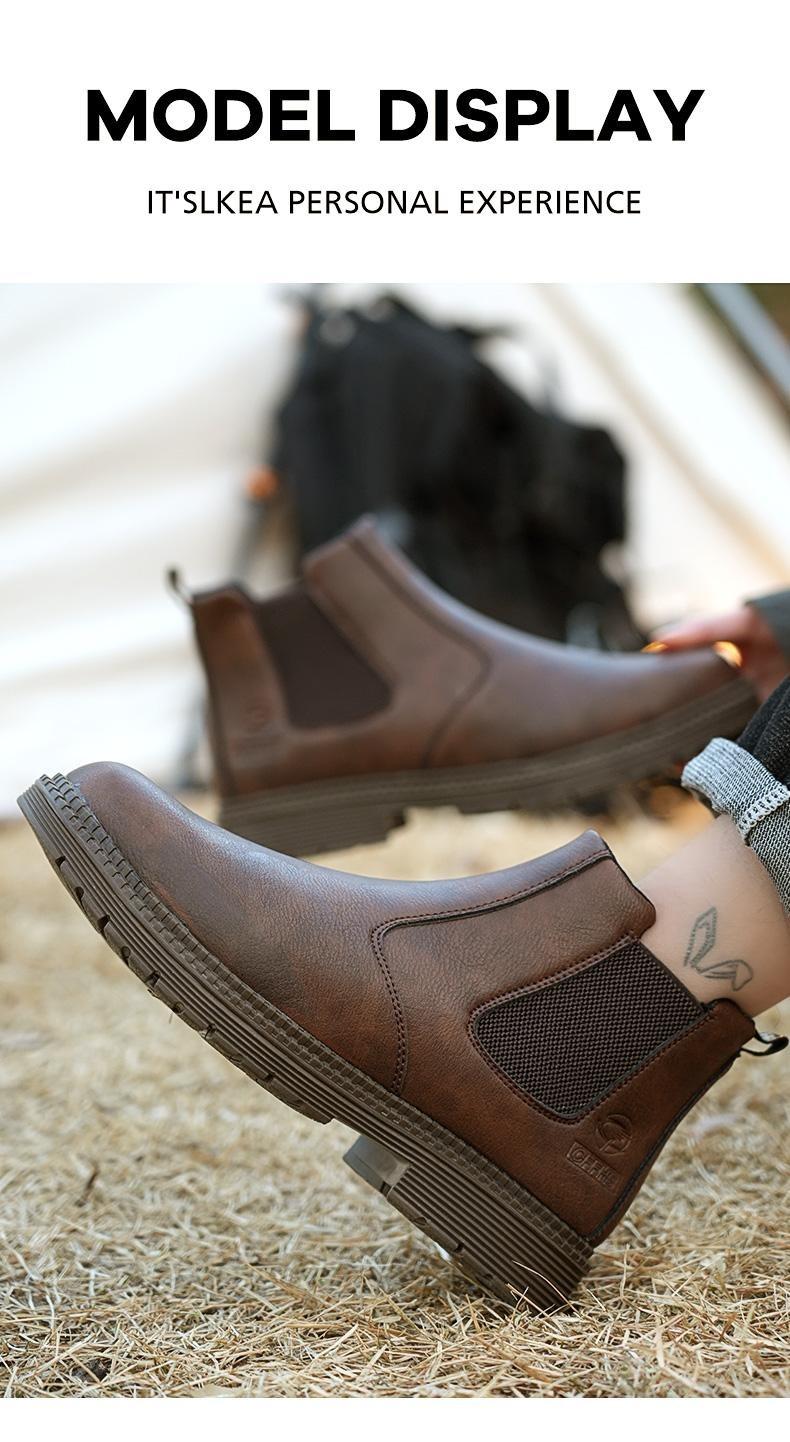 MKK Splash-proof Smash-proof Puncture-proof Breathable Safety Shoes Lightweight Steel Toe Brown Non-slip Work Boots for Women Waterproof Worker Boots