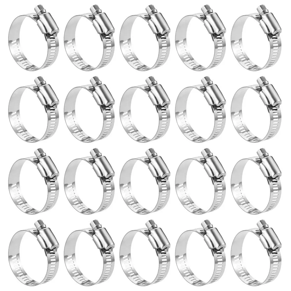 20 Pack Stainless Steel Adjustable Hose Clamp 7/8''-1-1/2'' (21-38mm) Worm Gear, Metal Fuel Line Pipe Clamp for Plumbing Automotive and Mechanical Applications