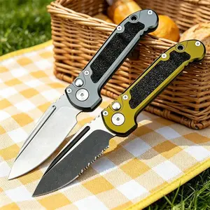 MICR Gen III Portable Folding Knife, built-in pocket clip and one-hand opening design, crafted with D2 steel blade. Solid anti-slip aluminum handle, easy daily carry. Practical gear for camping, fishing and outdoor activities, perfect birthday gift