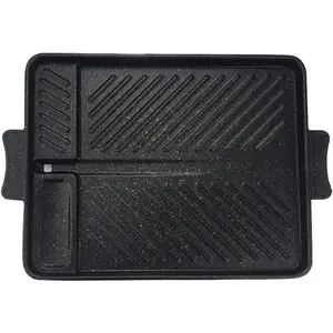 Korean-Style Non-Stick Smokeless Rectangular Grill Pan Baking Tray Barbecue Plate for Indoor Outdoor BBQ