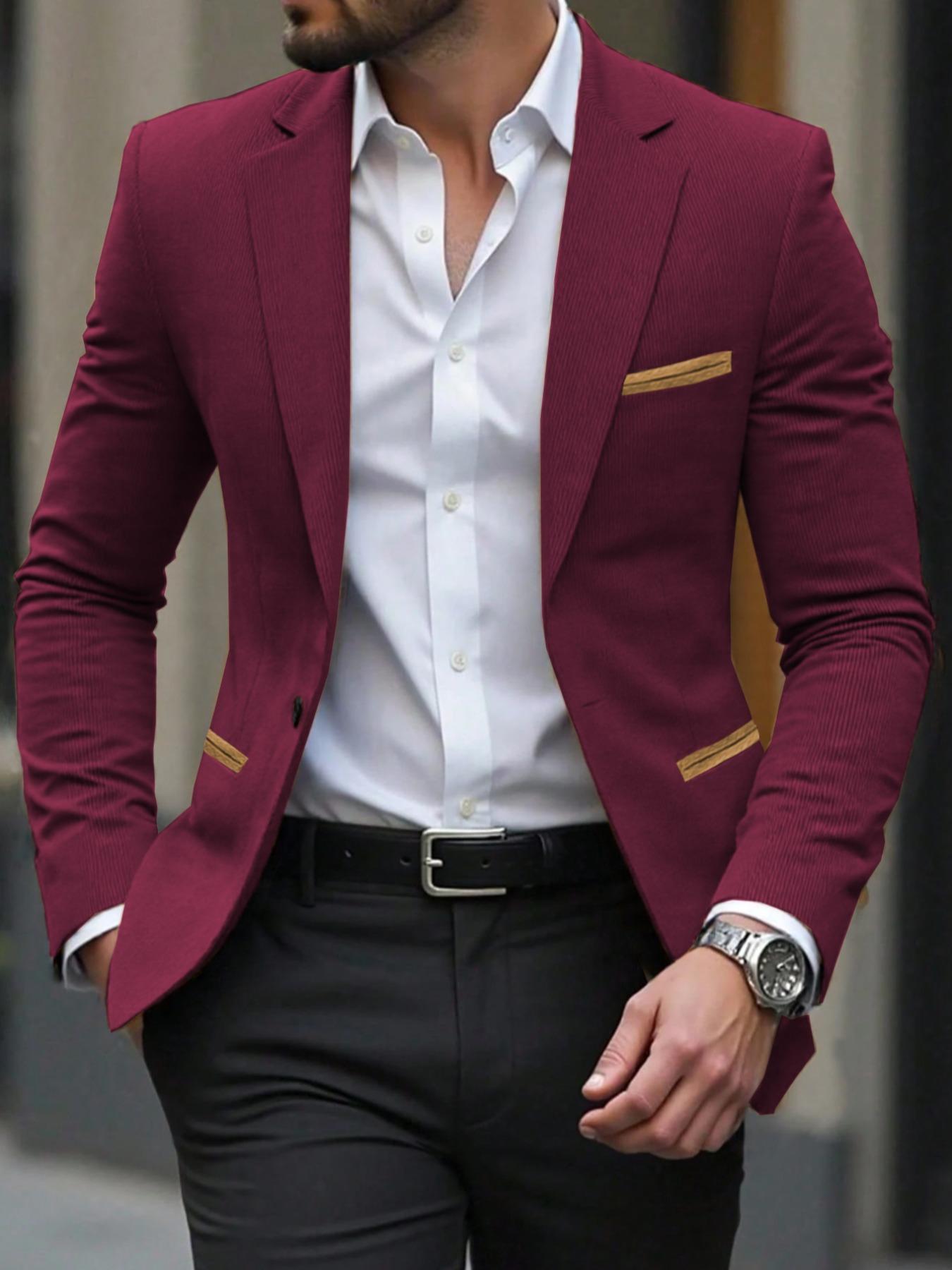 Men's Colorblock Blazer Jacket, Long Sleeve Casual Suit Coat, Fashionable Versatile Outerwear for Any Occasion