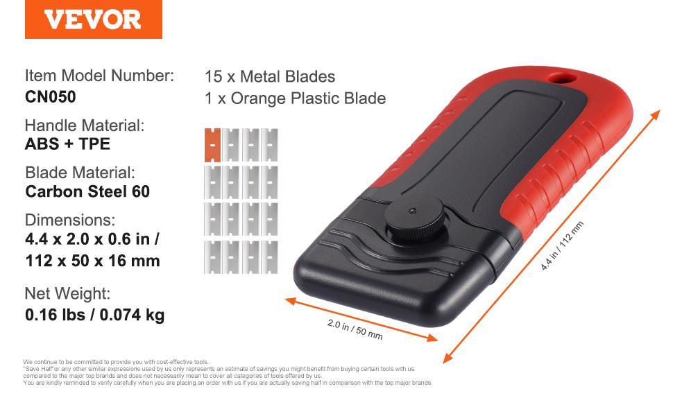 VEVOR Razor Blade Scraper, 15 Extra Blades, Locking Scraper Tool with Security Cap, Carbon Steel and POM Blades, for Cleaning Labels, Stickers, Decals, Paint from Glass Window Stovetop Cooktop Oven VEVOR Razor Blade Scraper, 15 Extra Blades, Locking Scraper Tool with Security Cap, Carbon Steel and POM Blades, for Cleaning Labels, Stickers, Decals, Paint from Glass Window Stovetop Cooktop Oven