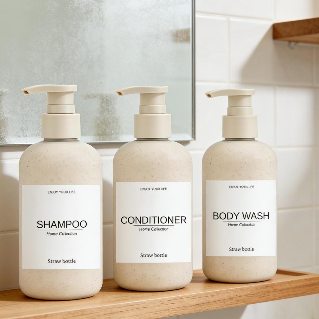 Reusable Shampoo Pump Bottle Set, Suitable for Shower Gel, Empty Hair Care Products Dispenser Kit, Bathroom Accessories