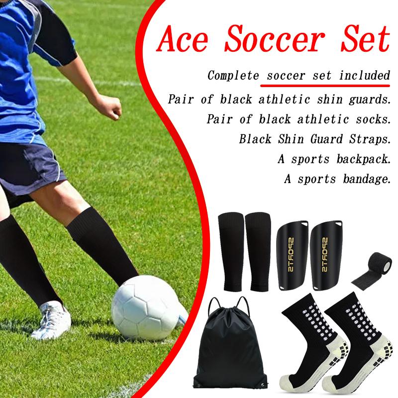 Sports 5-Piece Soccer Kit - Includes Shin Guards, Grip Socks, Bandages & Carry Bag for Training & Matches Essential Equipment Footballequipment
