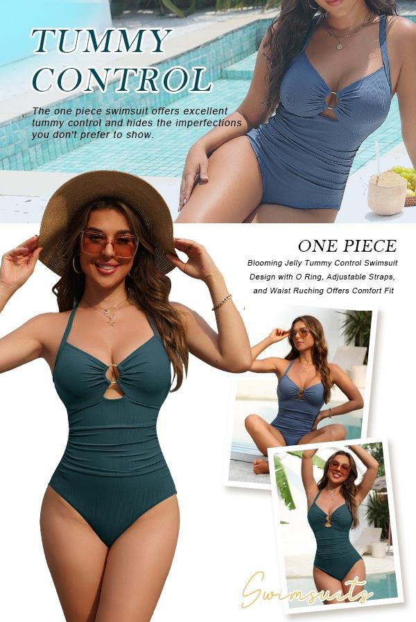 Blooming Jelly Womens Modest beach Swimsuits Tummy Control Slimming Bathing Suit 1 Piece Long Torso Swimwear