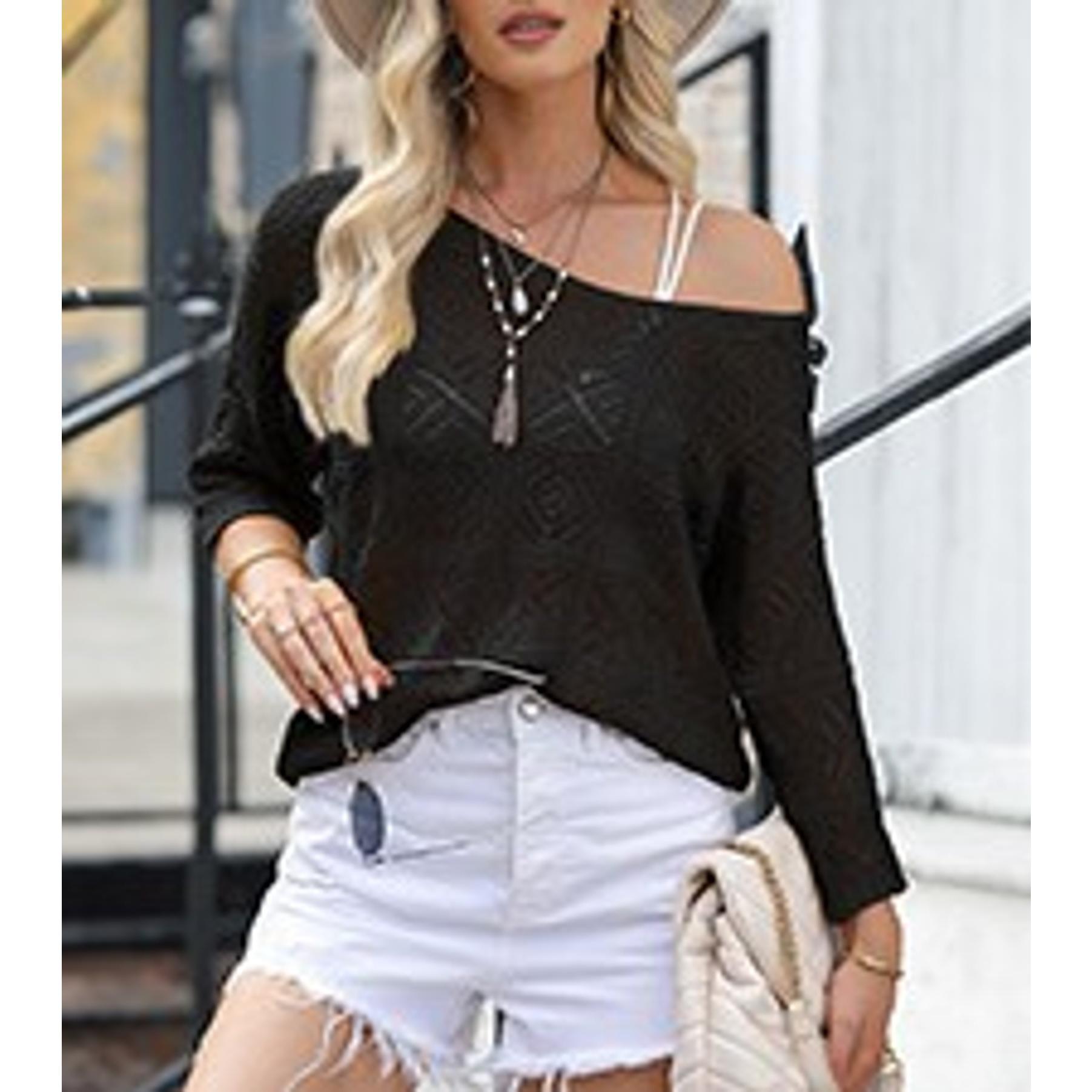Women's Summer Scoop Neck Short Sleeve Crochet Hollow Out Knit Sweater Top Casual Pullover Beach Cover Up