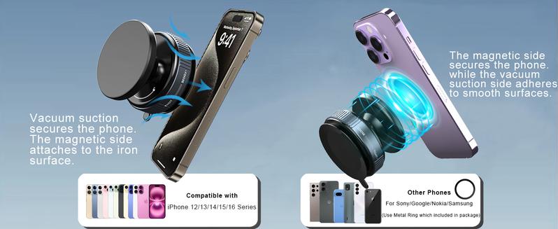 360° Rotation Magnetic Adjustable Dashboard Windshield Vacuum Suction Bracket Foldable Stand Cell Phone Holder for iPhone 16 16 Pro 15 Plus 14 13