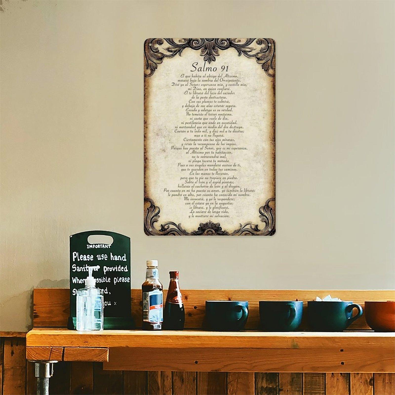 2D Flat 1pc  8*12 in 'Salmo 91’ Vintage Metal Sign| Spanish Psalm Wall Decor for Christian Homes & Spiritual Spaces