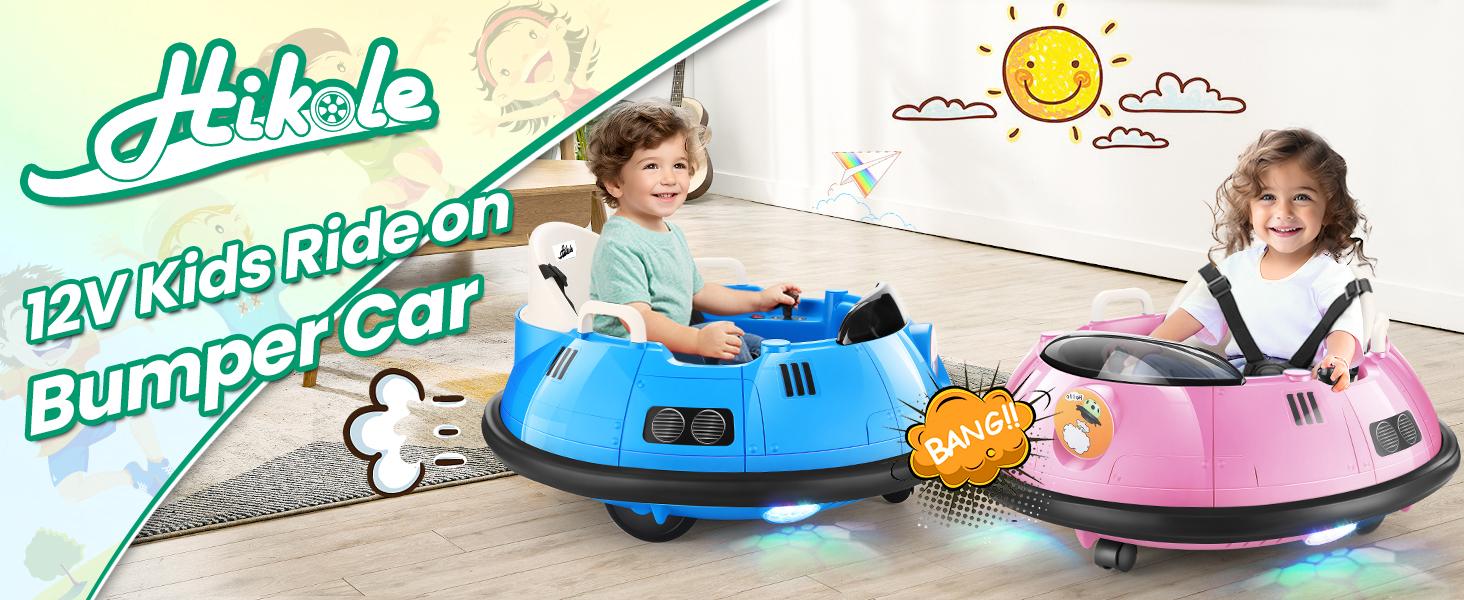 Hikole Ride-Ons Toys Bumper Car with Remote Control - 12V Battery Powered Ride on Bumper Car, 360 Degree Spin, LED Lights, Safety Belt Electric