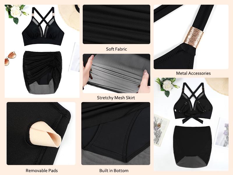 Blooming Jelly Cruvy Mesh High Wasited Bikini Sets Womens Tummy Control Swimsuits Swim Dress