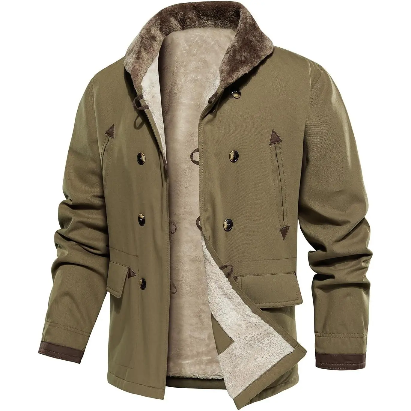 Men's Winter Jacket Cotton Jackets with Fleece Lined Thick Work Coats Warm Cargo Jackets with Hooded Pockets
