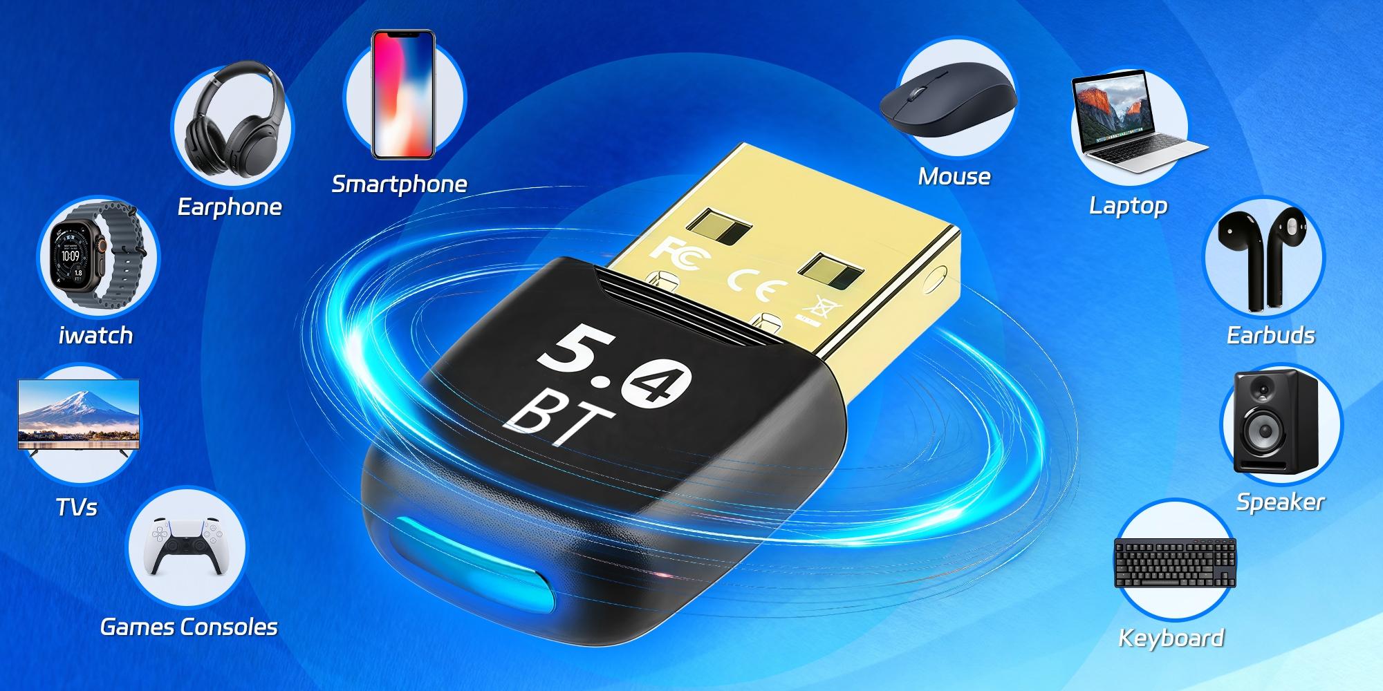 USB Bluetooth Adapter Dongle for PC, Computer, Desktop & Laptop, Compatible with Windows 11/10/8.1/8 Only - Connects Bluetooth Headphones, Speakers, Keyboards, Mice & Printers