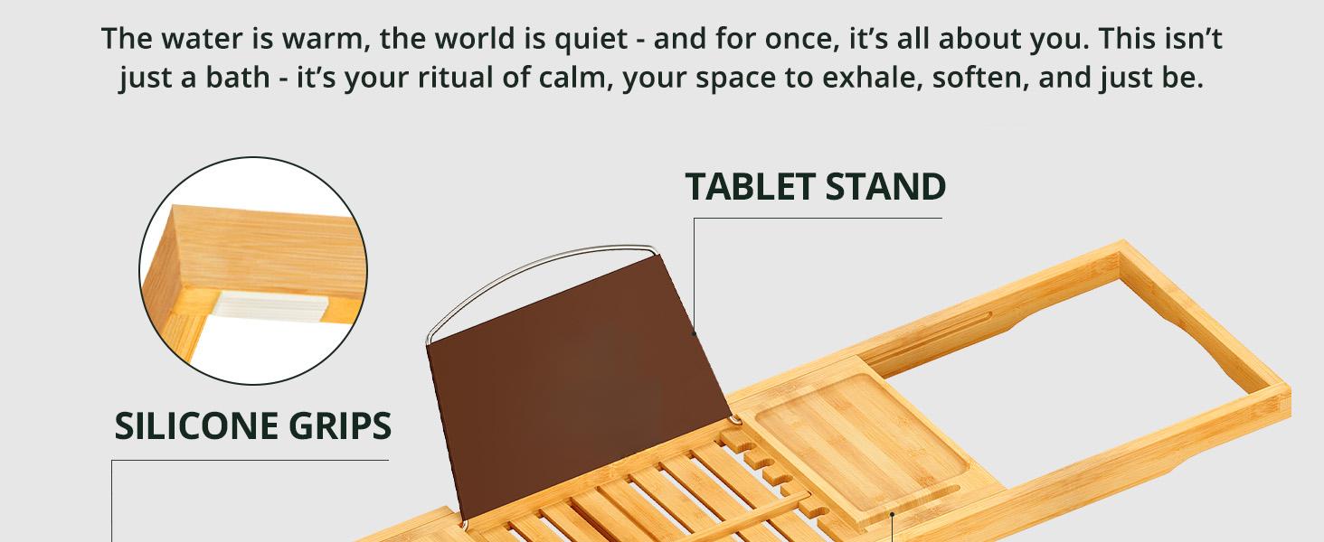 Premium Foldable Natural Bamboo Bathtub Tray Caddy - Expandable Wood Bath Shelf, Bathroom Accessory, Ideal Gift for Mothers, New Home Essentials