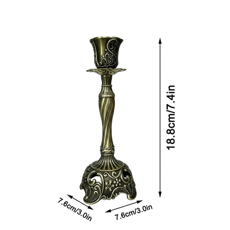 2 Piece Vintage Bronze Candle Holders, 7.4 Inch European Vintage Metal, Centerpiece for Shabbat, Wedding, Christmas, Halloween, Elegant Home Decor