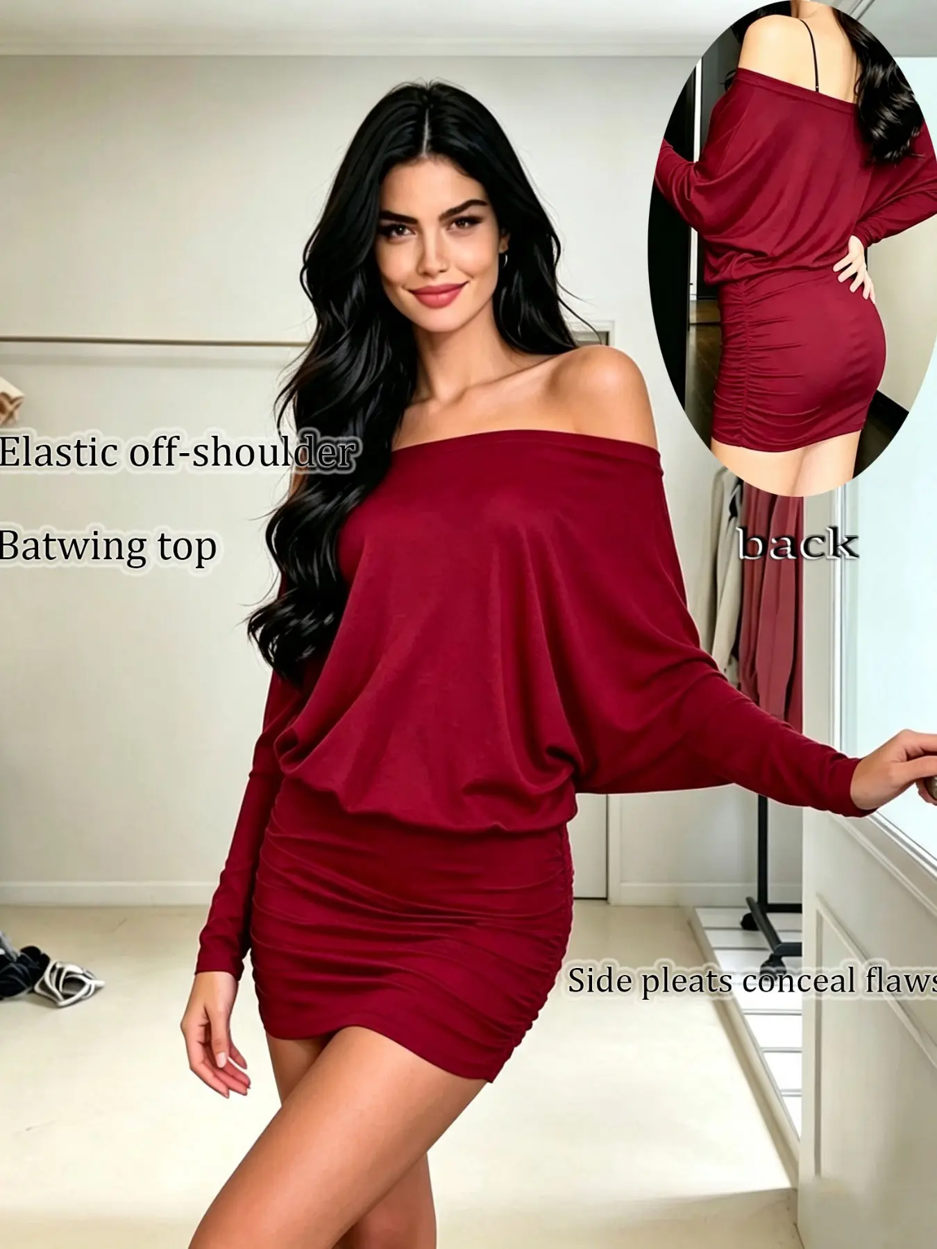 Women's One-Shoulder Ruched Bodycon Dress, Soft Comfortable Batwing Top, Sexy Elegant Formal Party Dress, Perfect for Events and Dates