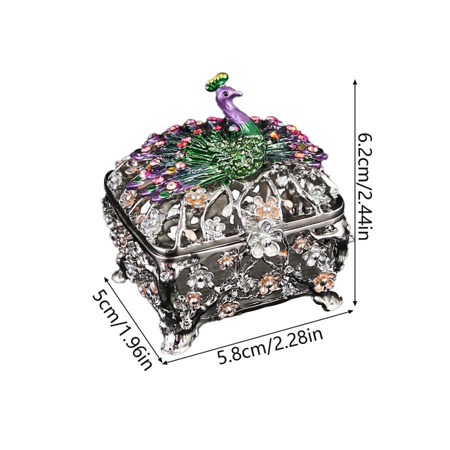 Elegant Silver Color Peacock Jewelry Box, Intricate Lace Design, Vanity Organizer, Trendy Oriental Luxury Decor, Perfect for Accessories Storage