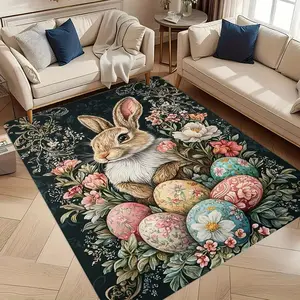 Retro Country American Bohemian Easter Egg Rabbit Print Carpet Easter Home Decoration Carpet Soft and Comfortable Multi-sized Carpet Decorative Rug Fashion Accessory Decorations Floral Area Rug