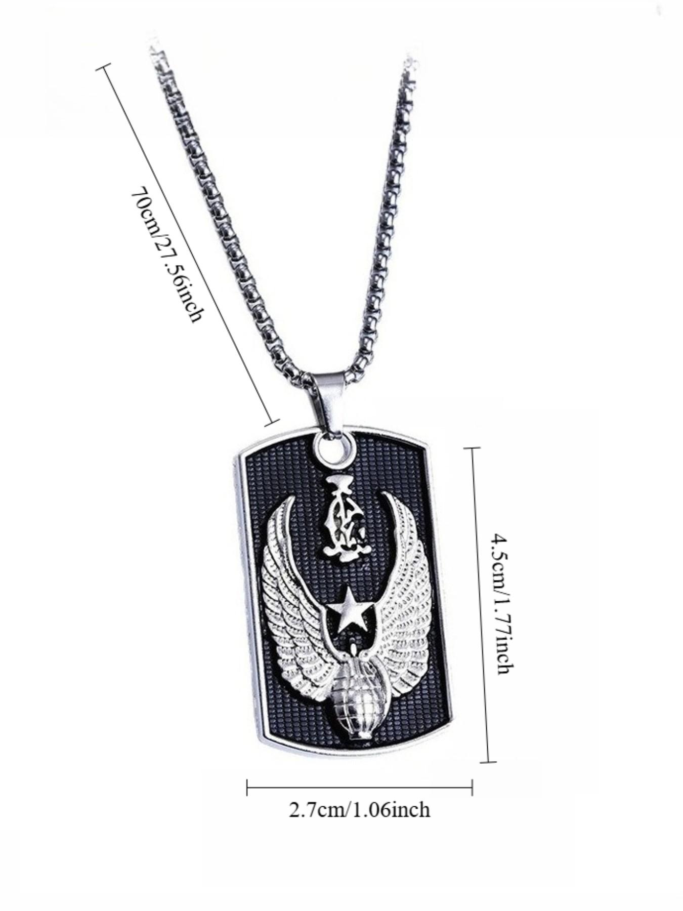 Unisex Hip-Hop Bold Brand Pendant Necklace, Stainless Steel Sweater Chain Jewelry, Trendy Military Badge Design, Fashion Accessory for Men and Women