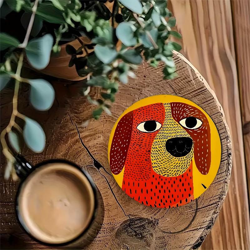🐶 6PCS Spring Dalmatian Wood Coasters Set - 4x4 Inch Rustic Dog Print Drink Mats for Home Kitchen Bar - Heat Resistant Table Saver for Coffee Beer - Farmhouse Spring Decor
