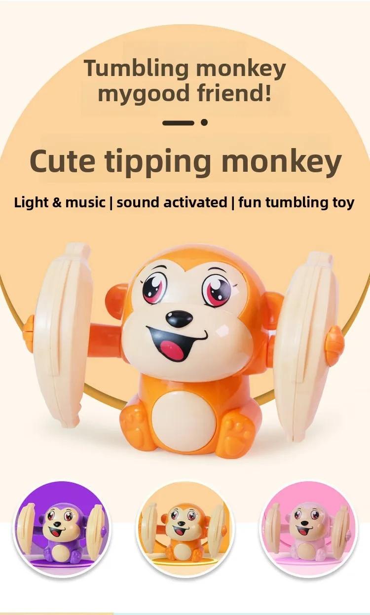 Monkey Shape Electric Rolling Stuffed Toy for Toddlers, Interactive Light & Sound Preschool Educational Puzzle Early Learning Gift