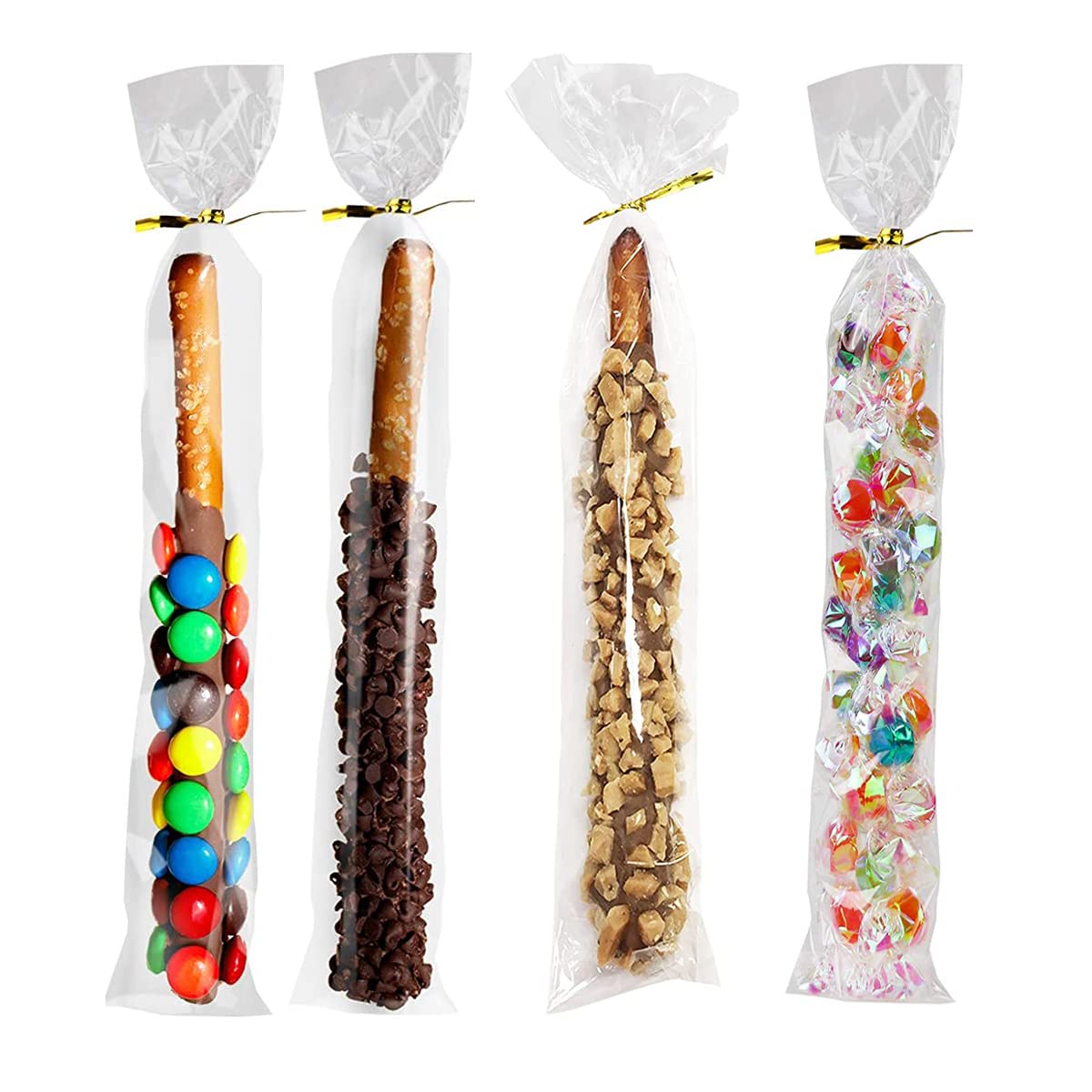 100pcs  5 X 25cm Opp Bags for Pretzel Rods, Transparent Plastic Bags with Colorful Twist Ties for Gift Packaging, Ideal for Bakery Treats & DIY Crafts