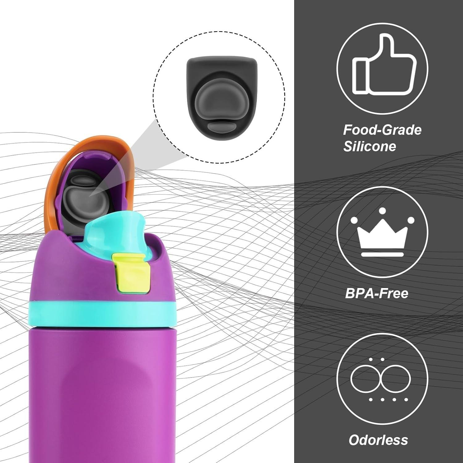 4-Pack Replacement Bottle Stopper, Compatible with 24oz and 32oz Water Bottles, Silicone Seal Rings, Fits 16/19/24/32/40oz Caps