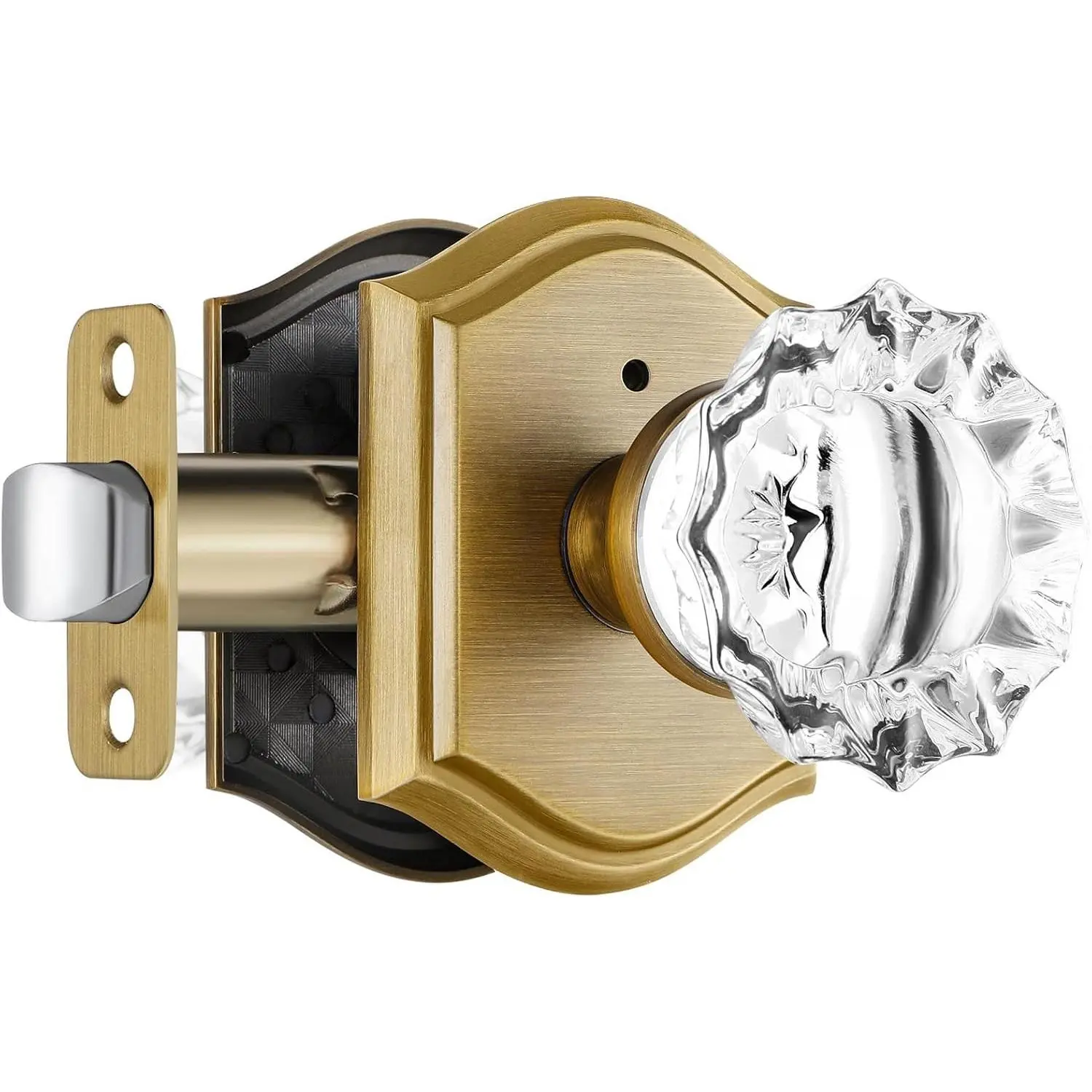Glass Door Knobs Interior, Vintage Style Privacy Crystal Door Knobs with Lock, Antique Brass Door Knobs for Bedroom Bathroom, Push Pin Button Inside Lock, 1 Pack