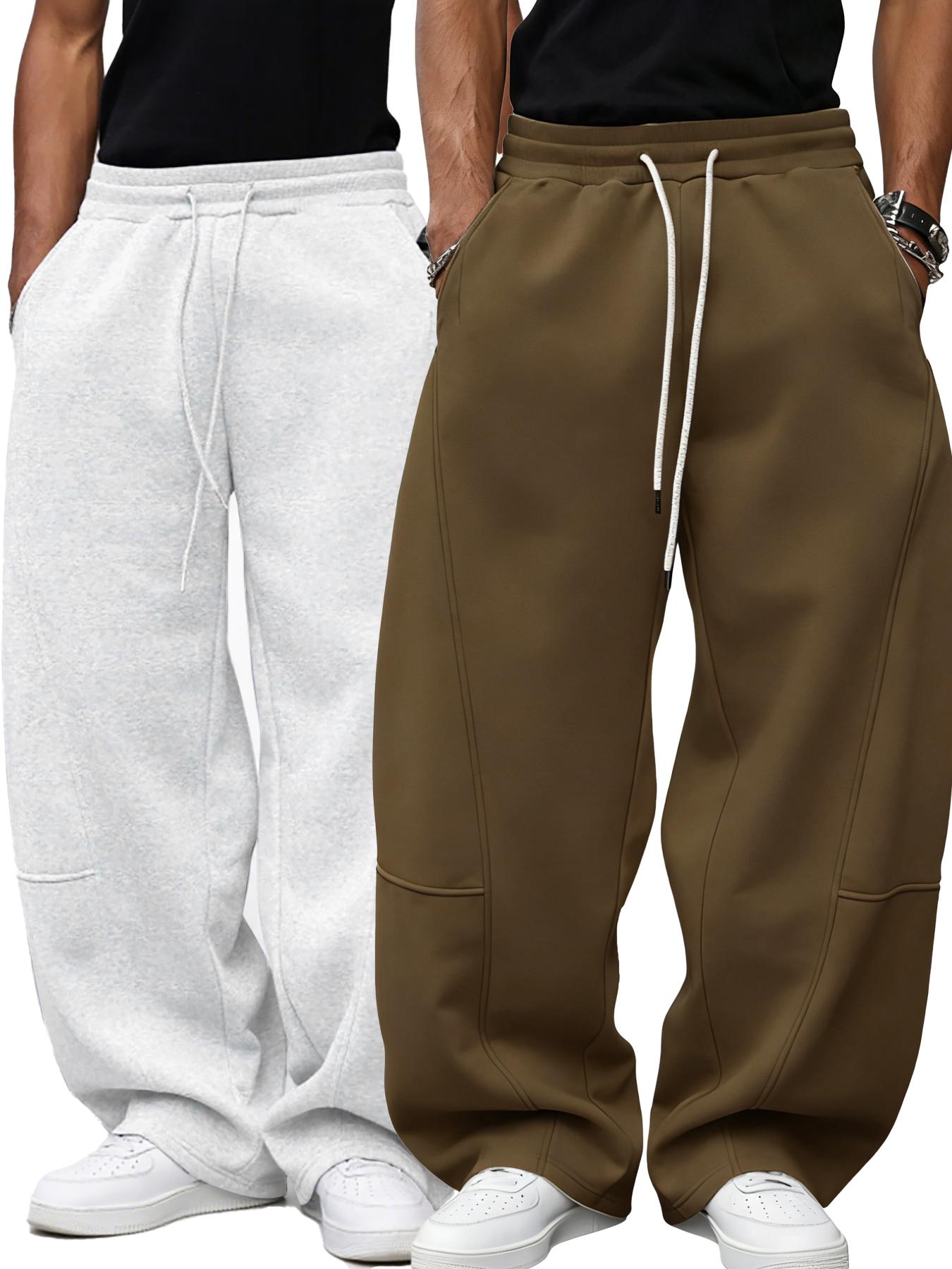 Men's Loose Fit Sport Pants, Baggy Jogging Pants, Casual Drawstring Waist Wide Leg Joggers with Pockets, Fall & Winter Fashion, 2 Piece Set