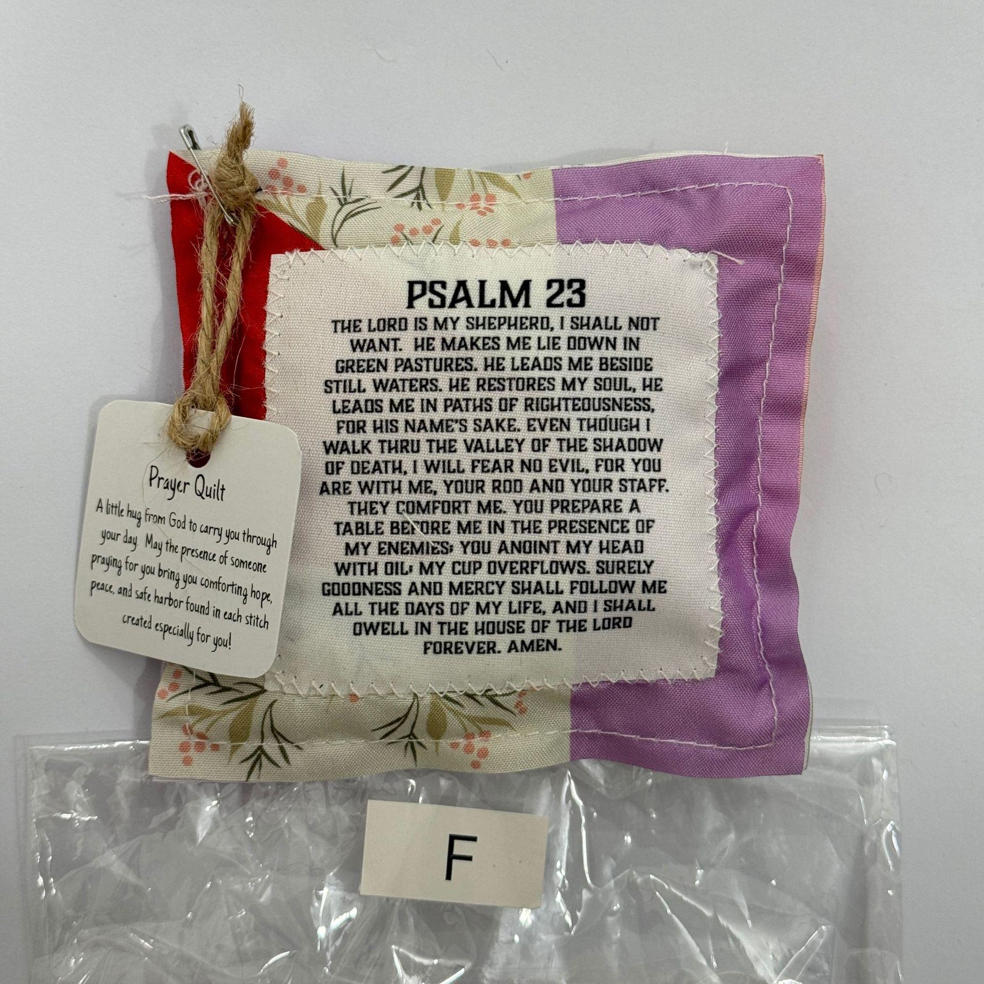 Vintage Prayer Blanket Square with Cross Inside, Mini Handmade Quilt, Colorful Stitched Blessing Poem Throw, Home Decor Gift Idea # GLOBAL PICKS