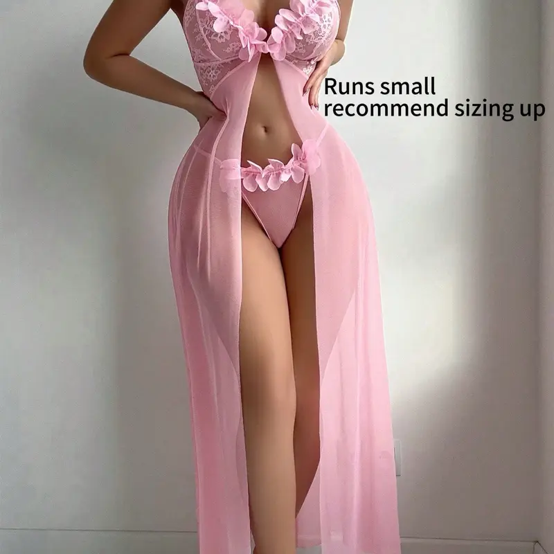 【Black Friday】Women’s Sexy Floral Lace and Mesh Nightgown Set with Fitted Bodice, Including 1 Nightgown and 1 Matching Panty, Elegant, Comfortable, and Stylish Sleepwear and Loungewear
