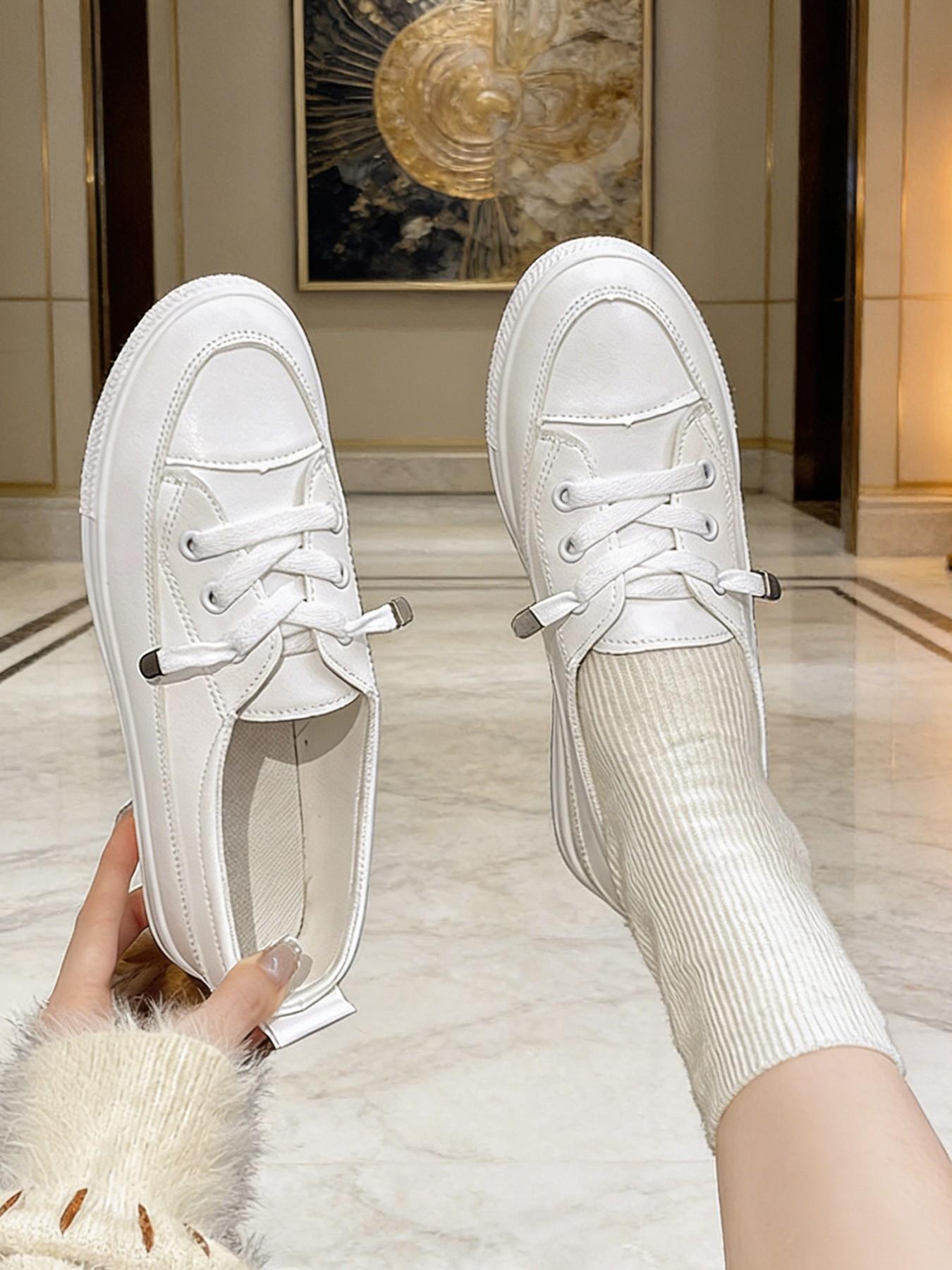 2026 New Slip-On PU Leather Shoes for Women, Breathable Soft Sole Casual Sneakers, Comfortable Low Top Round Toe, Ideal for Students and Nurses