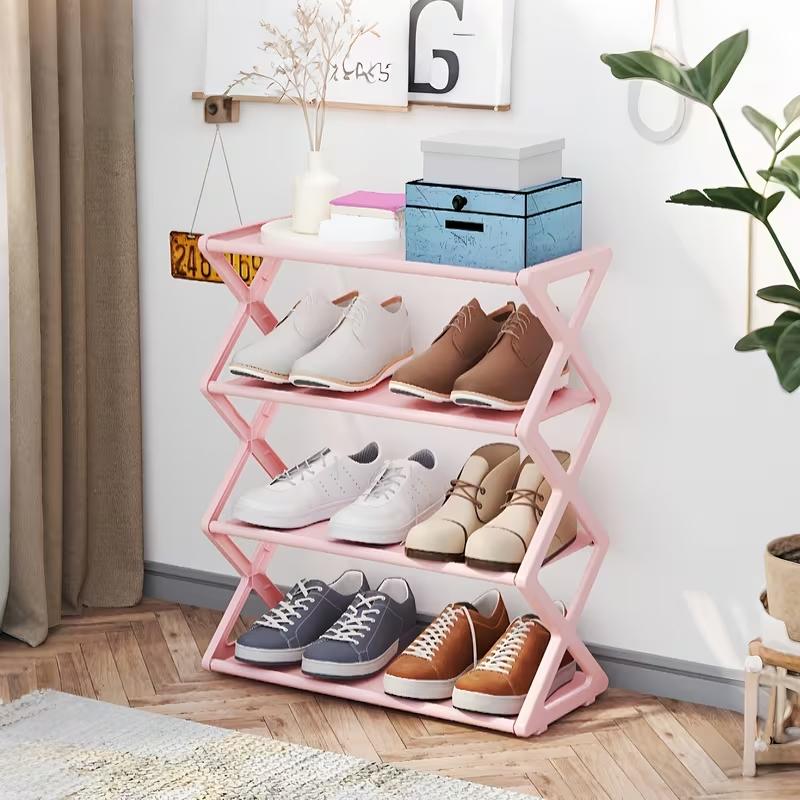 4 Layer Simple Shoe Rack, Shoe Shelf Organizer, Stackable Space Saving, Living Room Bedroom Universal Storage, Easy Assembly, 5 Colors, 2 Styles, Shoe Rack Organizer