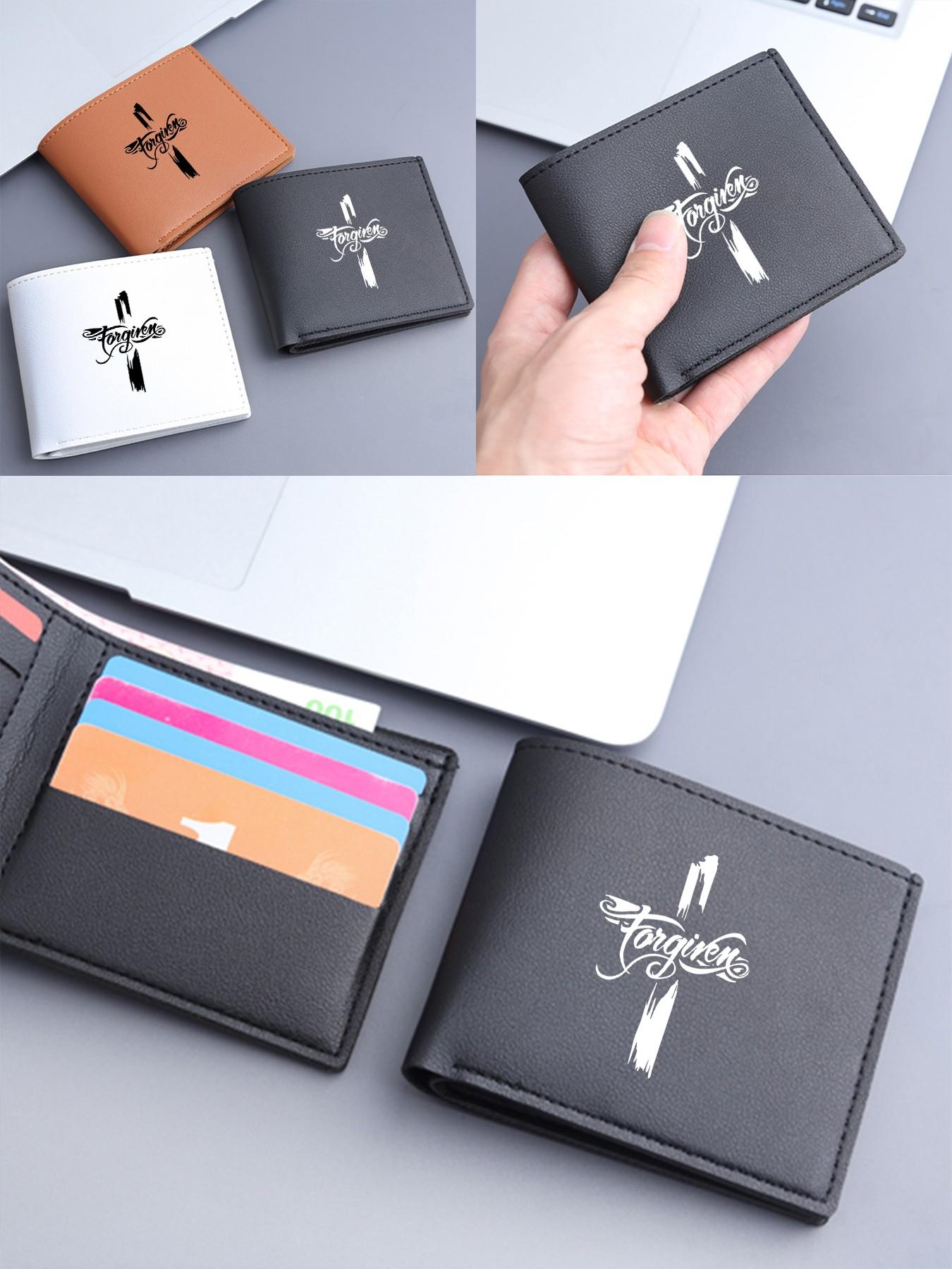 Elegant Cross Print Wallet, Neutral Classic Foldable Card Holder, Durable Faithful Wallet for All Ages, Ideal for Daily Use & Gifts
