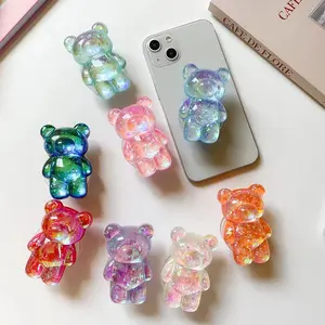 Lovely 3D Glitter Bear Cell Phone Holder Grip Tok Bracket for iPhone Samsung Xiaomi Foldable Car Folding Mobile Socket Stand