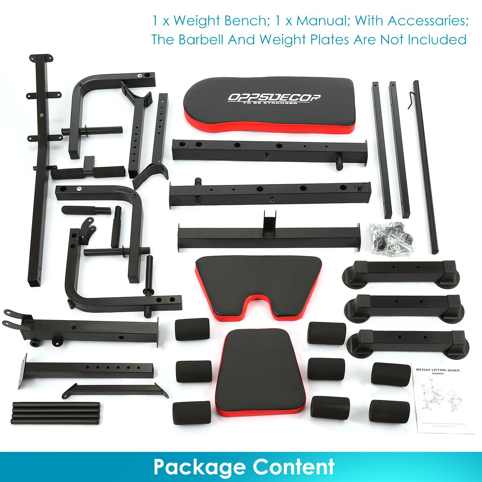 OPPSDECOR 6-in-1-660lbs Adjustable Weight Bench Set with Barbell Rack, Incline Bench Press, Leg Developer & Preacher Curl Capacity for Home Gym(bar and weight are not included)