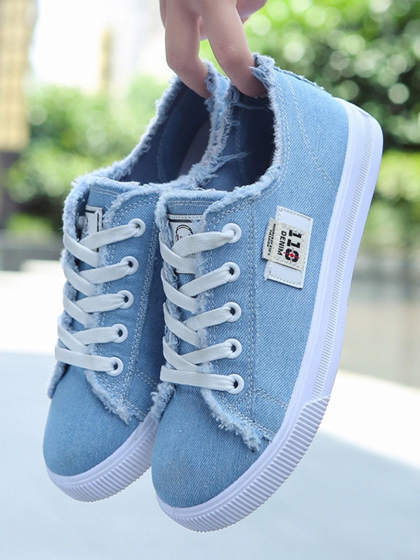 Women's Fashionable Raw Trim Lace Up Low Top Sneakers, Casual Comfortable Lightweight Skate Shoes, Female All-match Round Toe Canvas Shoes for Daily Wear