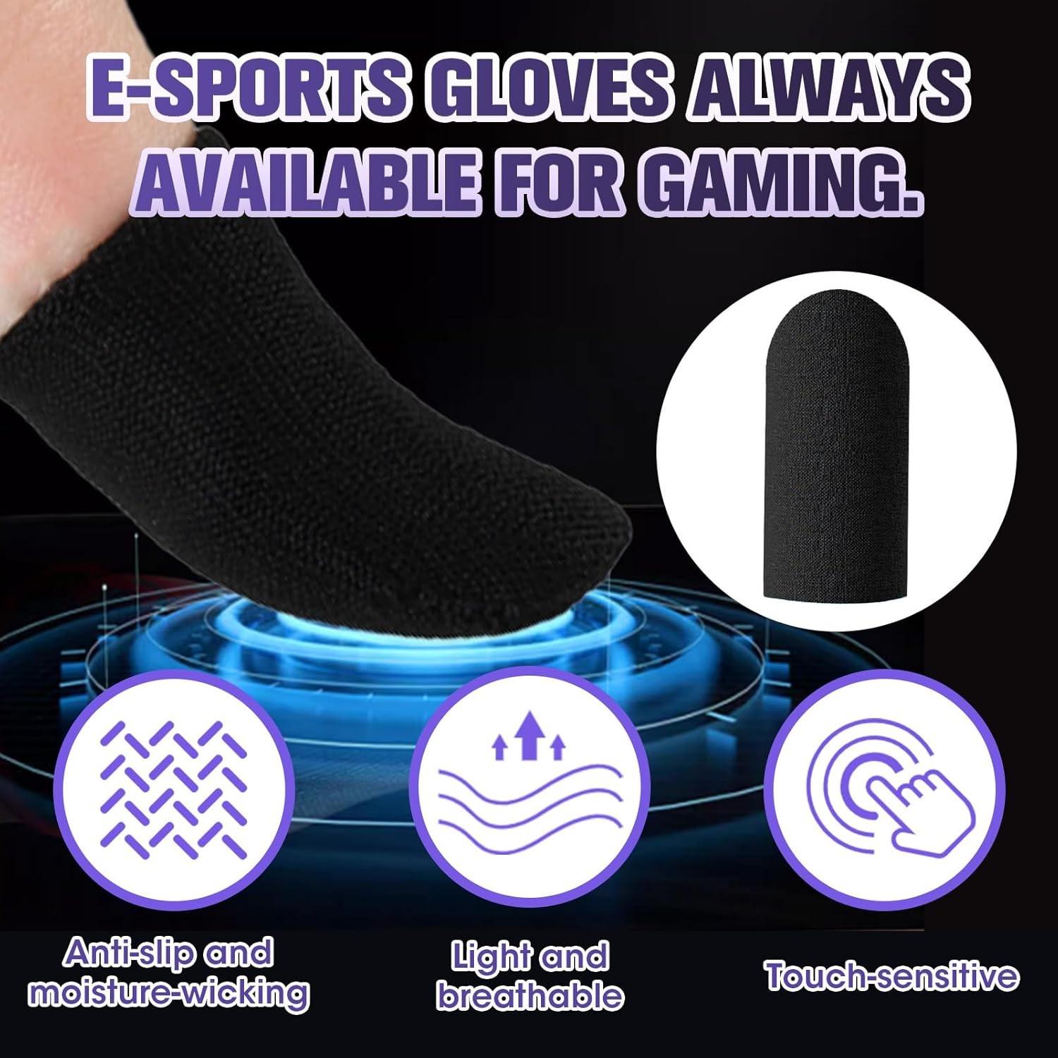 20PCS Gaming Finger Sleeves E-Sports Light Model, 0.15mm Superconducting Nanofibers, Smooth Feel, Anti-Sweat, Extremely Thin, Fit All Touchscreen Devices Black Edge