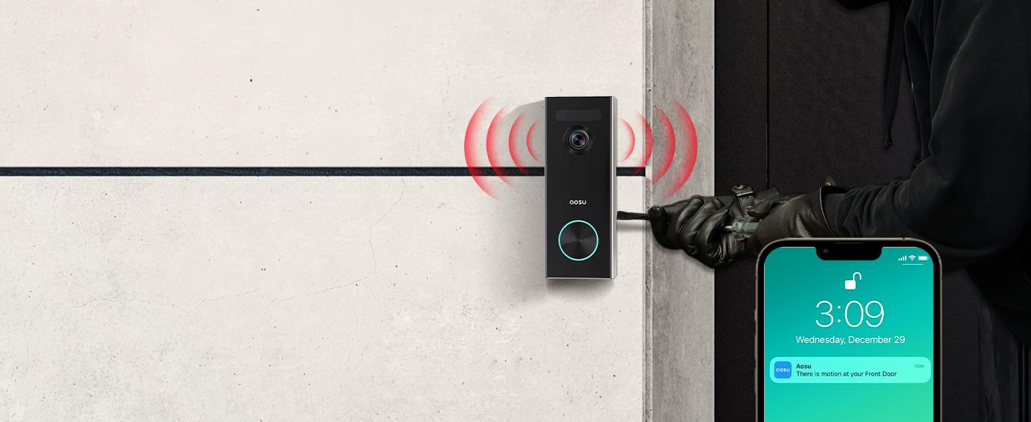 AOSU Doorbell Camera Wireless, Battery-Powered Video Doorbell with Chime, 2K Resolution, No Monthly Fees, 166° Ultra Wide Angle, 180-Day Battery Life, AI Detection, Work with Alexa & Google Assistant
