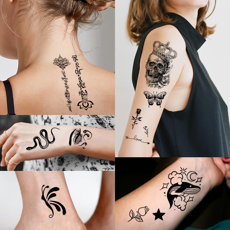 49 Sheets Large Flowers Butterfies Crown Waterproof Temporary Tattoos for Women Fake Tattoos Adults Body Make Up Tattoo
