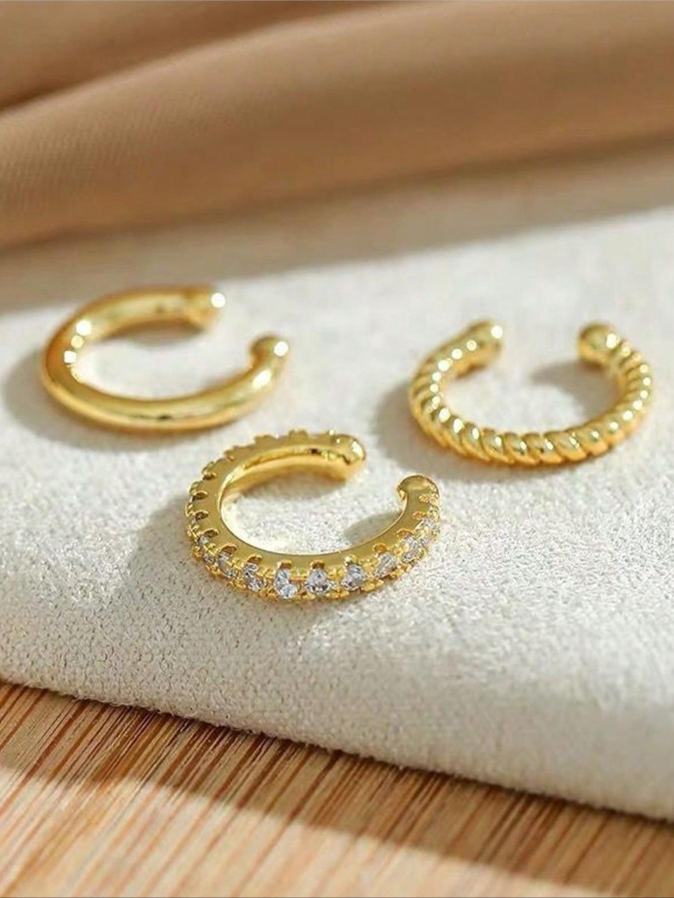 3Pcs Non-Piercing Ear Cuff Set - Minimalist  Stud Earrings, Clip-On Ear Cuffs for Women, Hypoallergenic Fake Earrings, Personalized Ear Jewelry,  Party，friends  Gift Idea, Simple Earrings