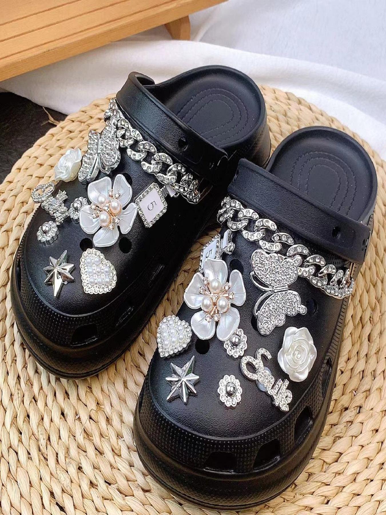Rhinestone Decorated Shoe Charm, Cute Butterfly & Flower & Chain Design Shoe Decoration for Women's Clogs, Fashionable Shoes Decorations for Clogs, Rhinestone Shoes Charms