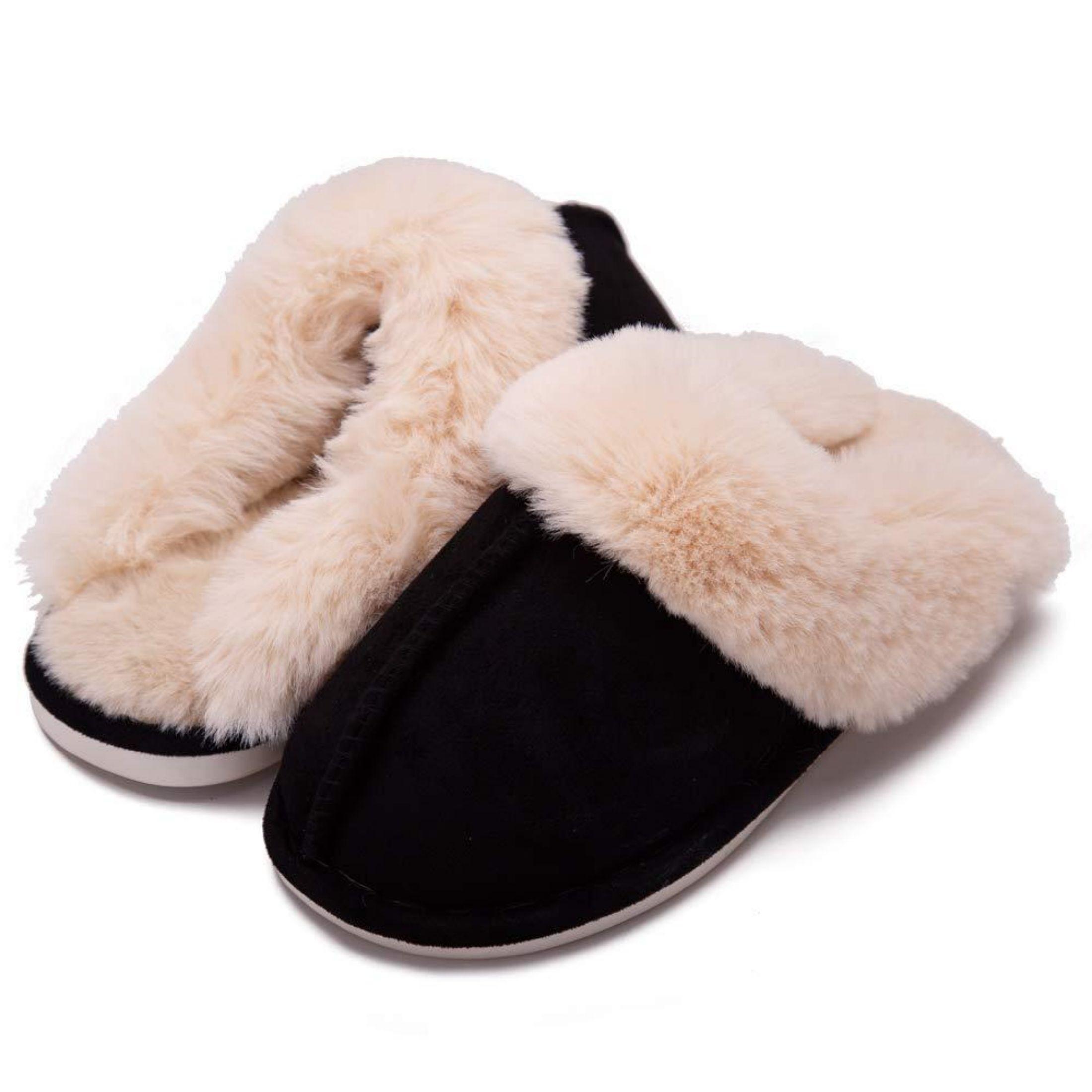 Women's Cozy Plush Fleece-Lined Slip-On Moccasins with Fluffy Detail - Non-Slip Winter Home Slippers with Platform Flat Sole