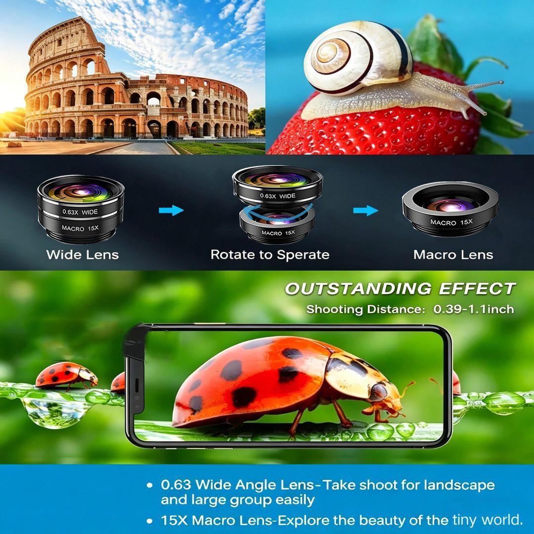 Phone Camera Lens-Macro Lens+Wide Lens+Fisheye Lens+Telephoto Lens+CPL/Flow/Radial/Star Filter+Kaleidoscope 3/6 Lens 10 in 1 Lens Kit, Lens Attachments, Smartphone Camera Accessories, compatible with iPhone, Samsung and most smartphones.