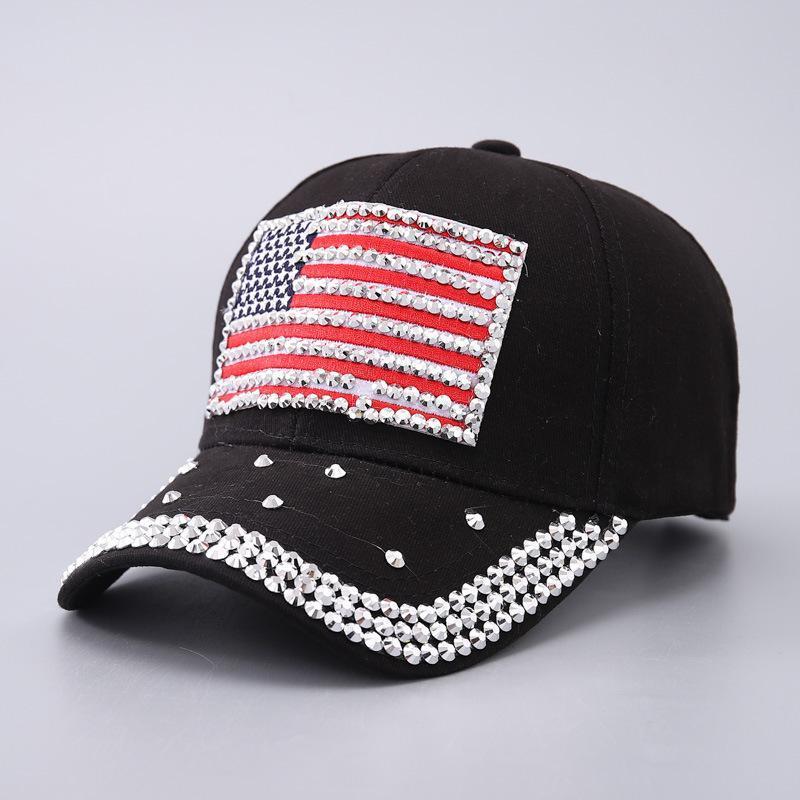 American Flag Rhinestone Curved Brim Baseball Cap - Street Style Cap for Clothes Accessories Fashion Enthusiasts, Casual Hat, Christmas, Funky, Anniversary, Engagement, Glitter, Glamorous