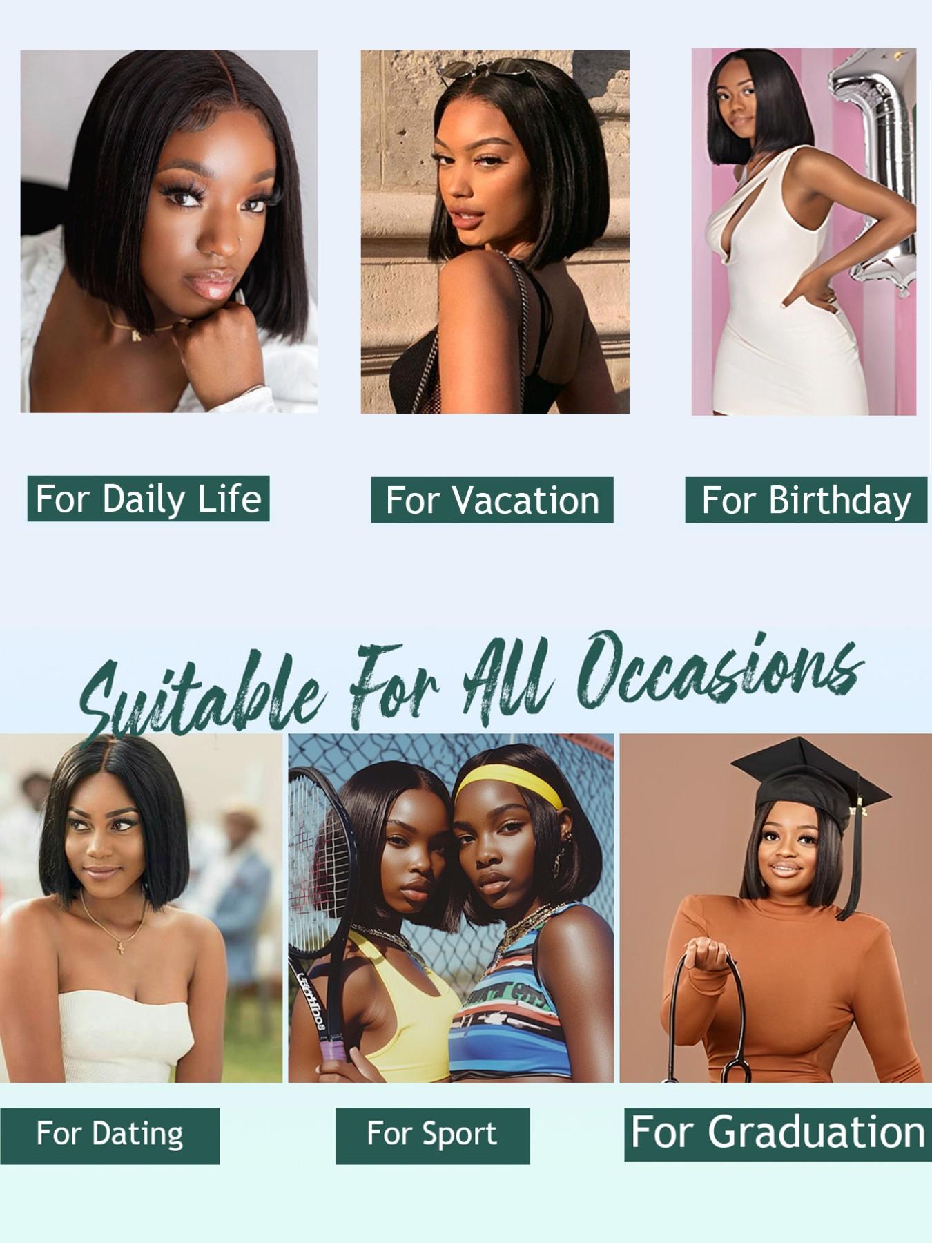 4x4 Straight Lace Closure Human Hair Wig, 10-16 Inch Short Bob, Transparent Lace Part, Natural, Pre-Pulled Hairline, Multiple Colors Available