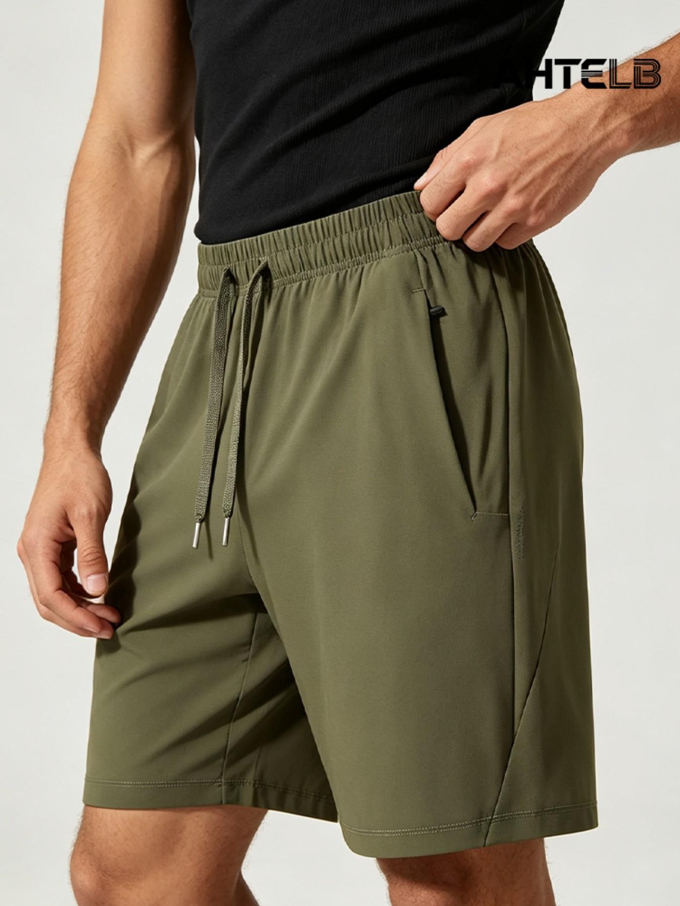 Ahtelb Men's Summer Ice Silk Quick-Dry Shorts, Elastic Drawstring Waist, Hidden Zip Pockets, Lightweight, Casual Athletic Wear