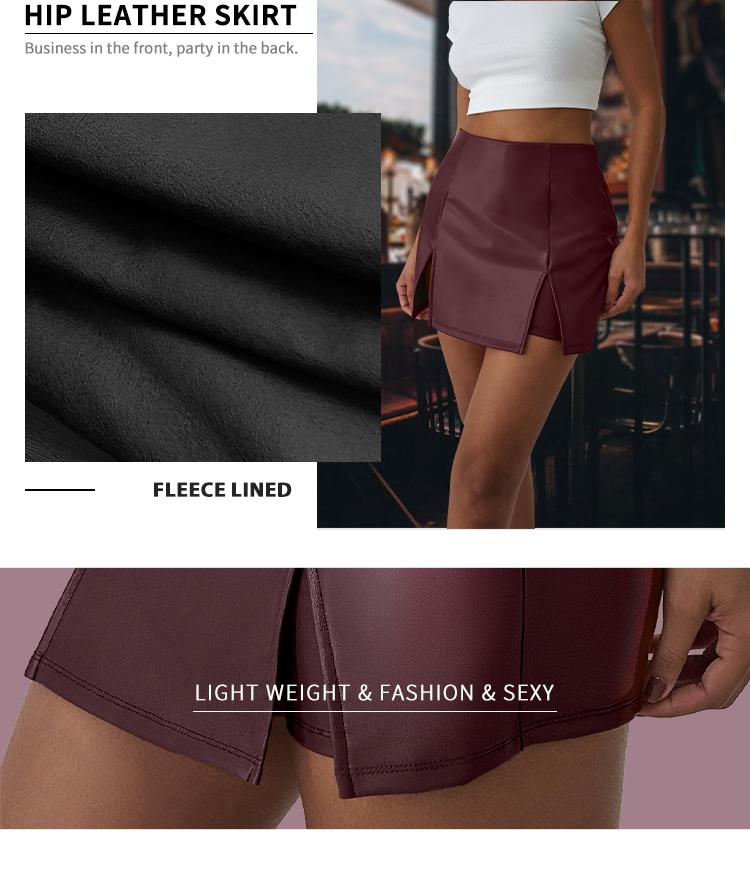 TrendyQueen Wome's Solid Color Zipper Split Hem High Waist Skirt Shorts, Fashion Casual PU leather Skirt Shorts for Daily Outdoor Wear, Ladies Bottoms for Summer