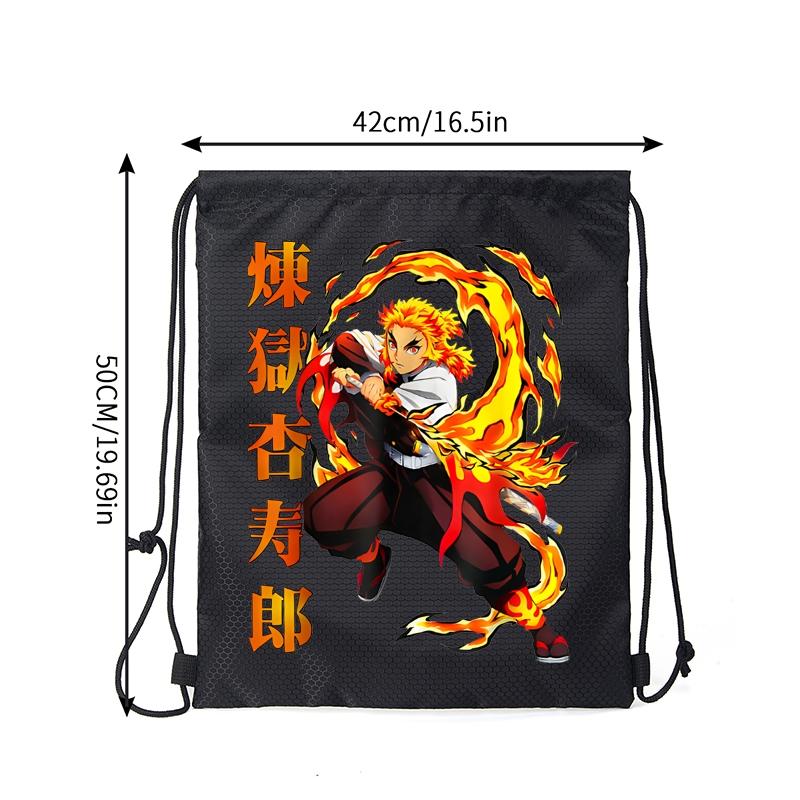 Flaming Sword Anime Character Print Drawstring Backpack for Casual Use School Sports Gym Bag Lightweight Durable for Teens and Young Adults Perfect Birthday Christmas Halloween Gift for Animation and Manga Enthusiasts