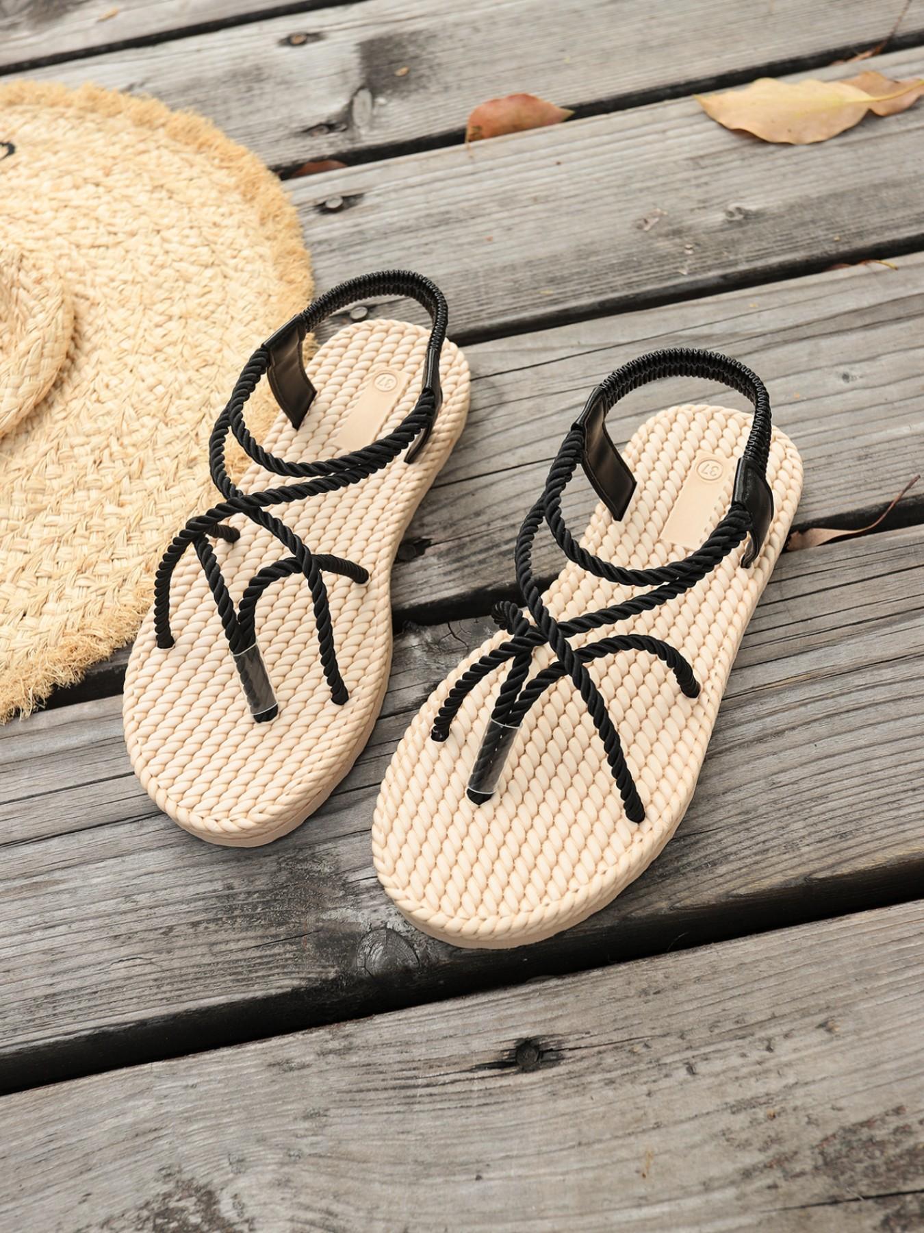 Women's Toe Post Open Back Thong Sandals, Comfortable Simple Outdoor T-Strap Fashion Toe Post Design, Spring Summer Flat Women's Sandals