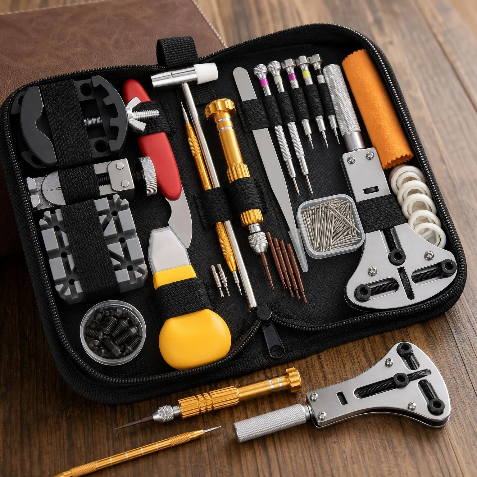 192-Piece Watch Repair Kit with Link Removal Tool, Case Opener, Spring Bar Tool, Battery Replacement Tools, Stainless Steel, PU Leather Case, 126 Pins, Fits 18-55mm, User Manual IncludedGift